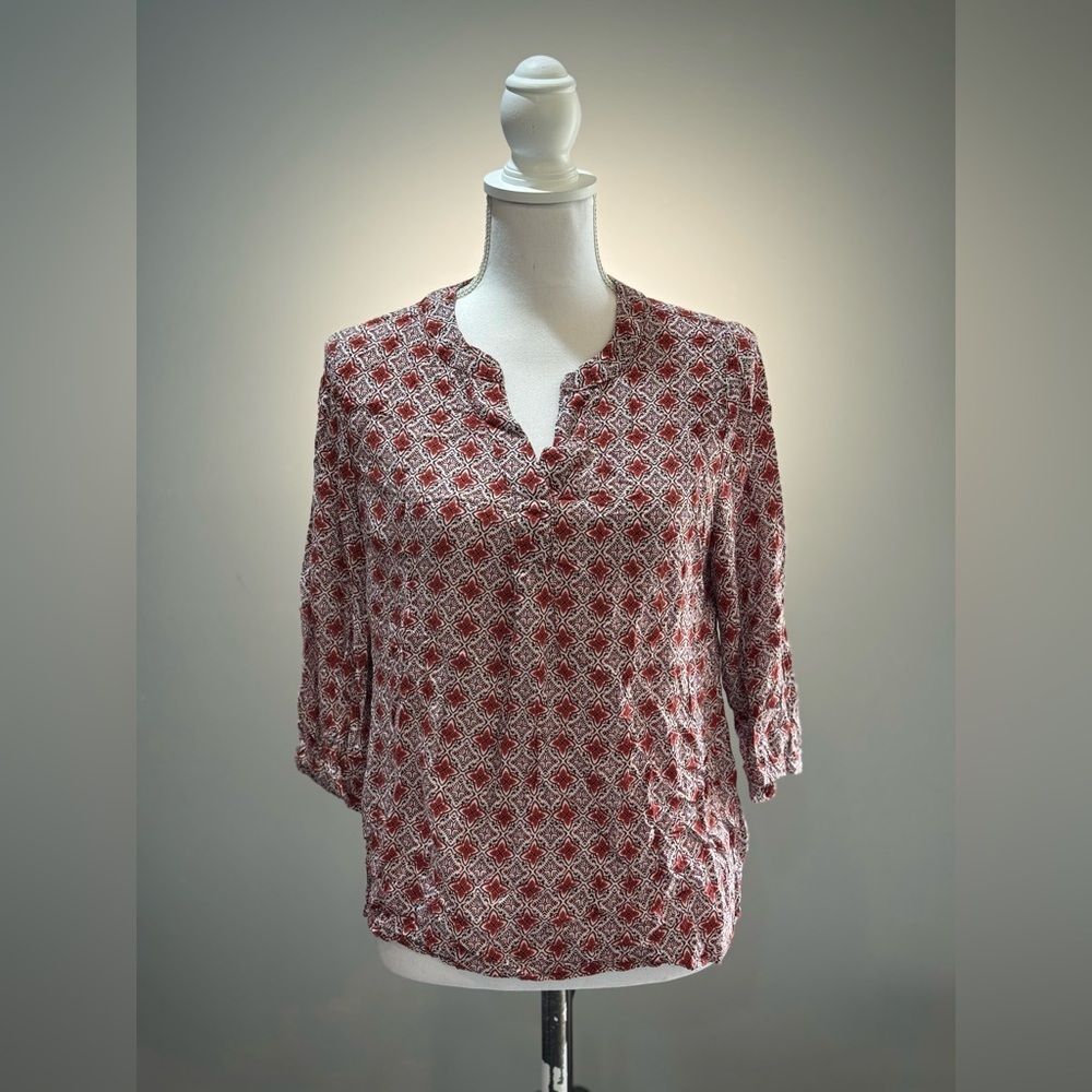SALE! Brick Anne Carson Patterned Blouse Size L EUC